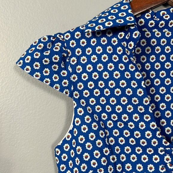 Japanese Fit and Flare Blue Floral A- line Midi Sleeveless Dress size S - Picture 9 of 17